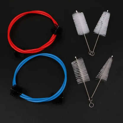 Brasswind musical instrument trumpet trombone tuba horn cleaning brush set with red and blue silicone coating and white bristles