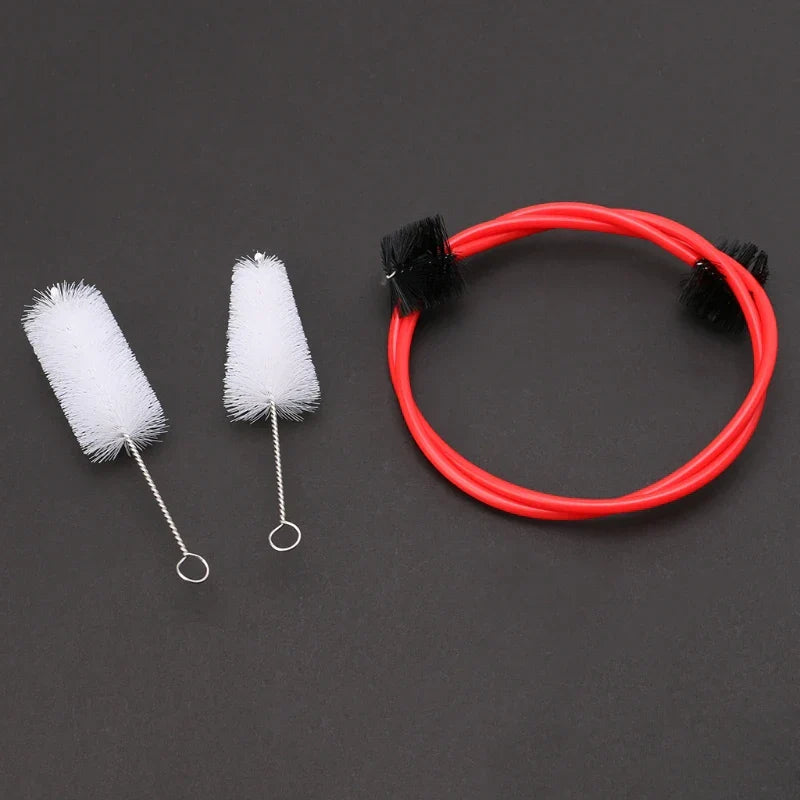 Brasswind musical instrument cleaning brush set with red flexible brush and white cylindrical brushes for tuba horn cleaning