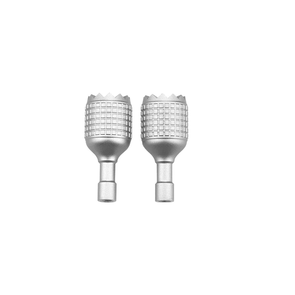 Two silver metal drill bits with textured cutting heads for brdrc joystick pro remote control flip neo mini accessories