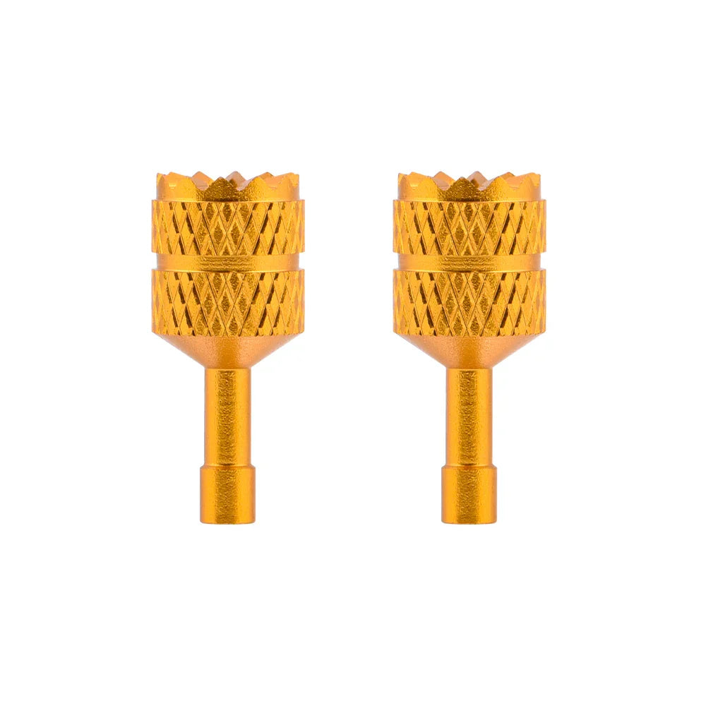 Golden metallic brdrc joystick drill bits with diamond-textured body and serrated top for pro remote control use
