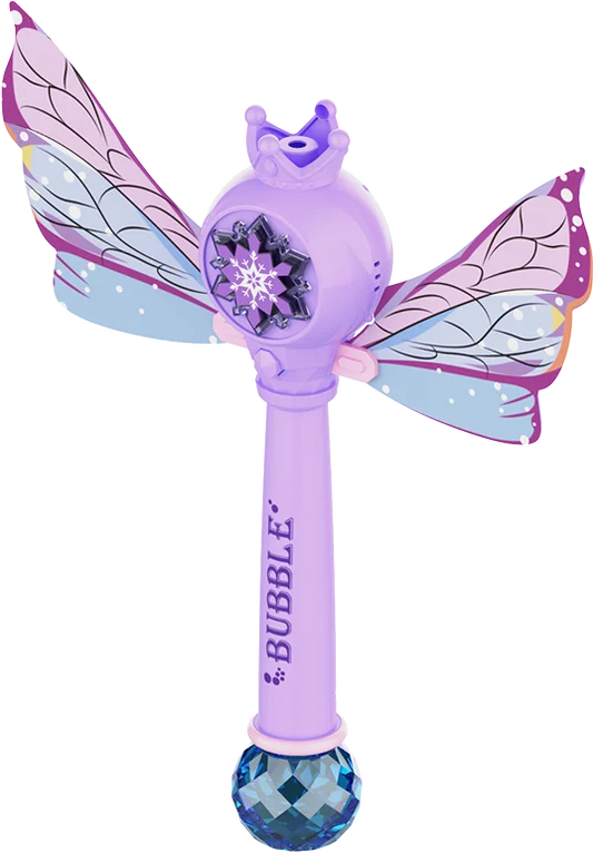 Purple fairy-themed britik bubble wand unicorn toy with translucent wings blue crystal music bubble machine