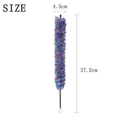 A 37.2cm multicolored brush with blue purple and pink strands and black handle for brush saxophone clarinet flute piccolo cleaning