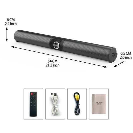 Black cylindrical bs-55 100w wireless computer bluetooth speakers outdoor portable hometheater surround soundbar with textured grille and control panel