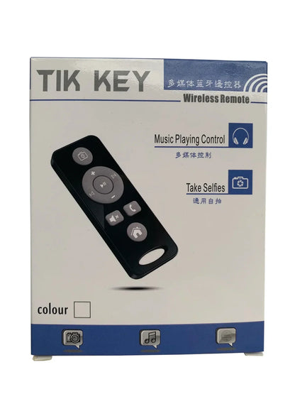 Black tik key wireless music player remote with sleek ergonomic design and mute fit for ios android prevtrack volume control