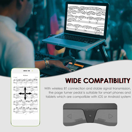 Black rechargeable bt page turner wireless music pedal with directional buttons for electronic music sheet flipping