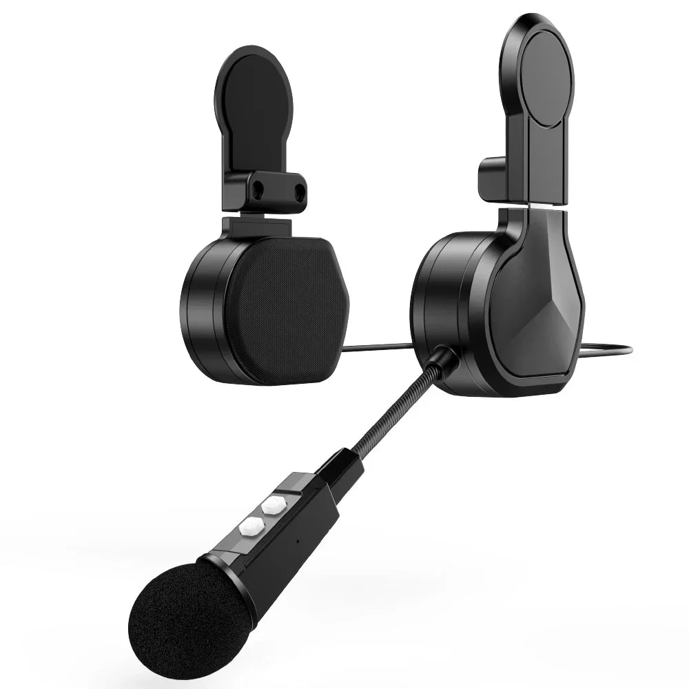 Black bt9 motorcycle bluetooth headset with clip holder 800mah, waterproof voice control, and clip-on earpieces with boom mic