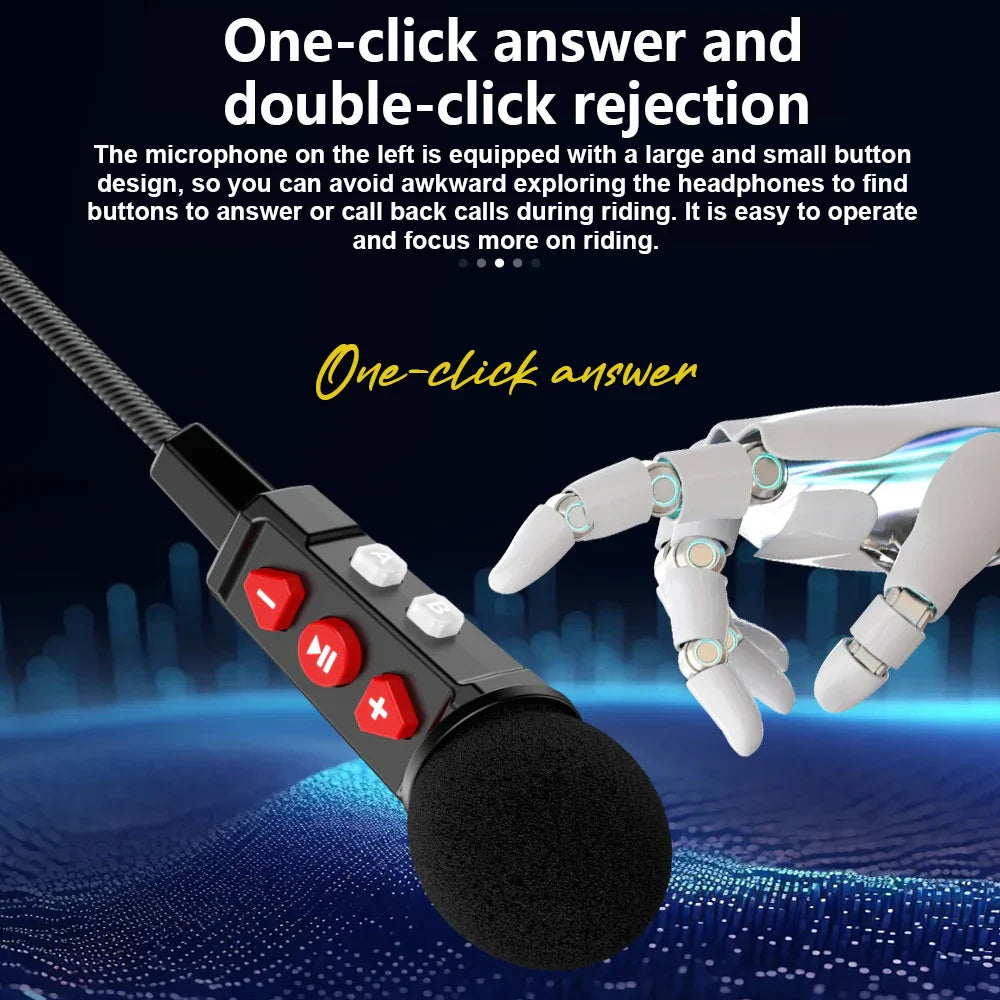 Black wireless microphone with red and white control buttons for one-click answer and double-click rejection in bt9 motorcycle bluetooth headset with clip holder 800mah waterproof voice control