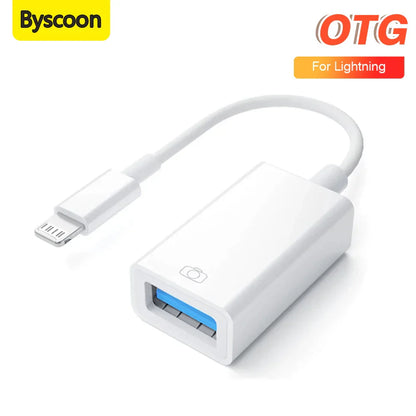 White byscoon otg adapter cable with lightning connector and blue usb 3.0 port usb camera adapter converter for iphone