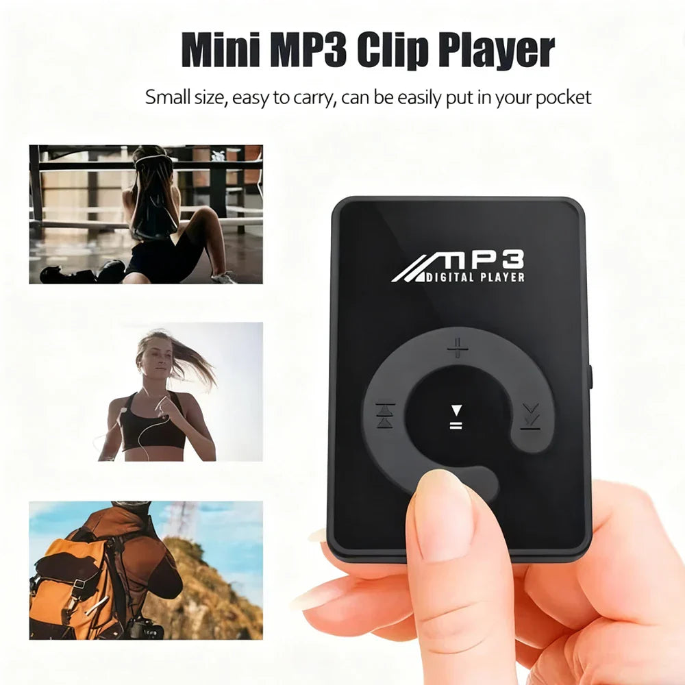Black rectangular portable hifi mini clip usb mp3 player with circular control pad and walkman music support logo