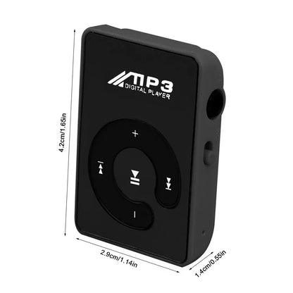 Black rectangular portable hifi mini clip usb mp3 player with circular control pad and walkman music support branding