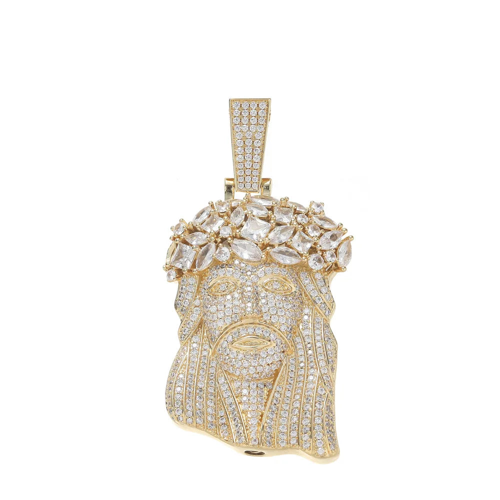 Hip Hop 5A+ CZ Stone Paved Bling Iced Out Big JESUS PIECES Pendants Necklaces for Men Rapper Jewelry with 14MM cuban chain