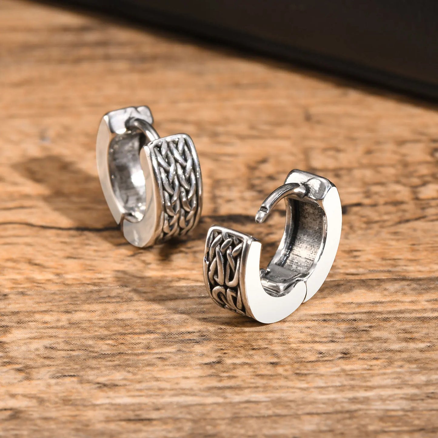 Punk Viking Hoop Earrings for Men Boys,Vintage Celtic Knot Stainless Steel Huggies Earrings,Hip Hop Cool Street Jewelry Gifts