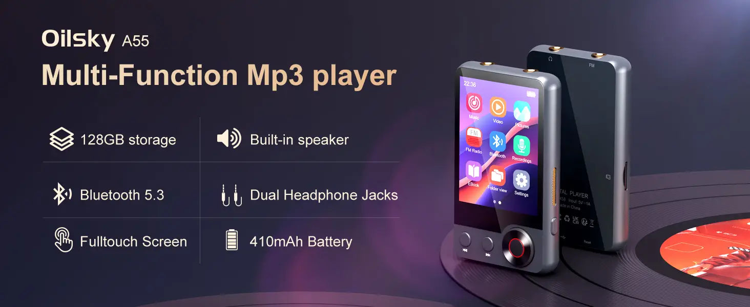128GB MP3 player (with Bluetooth 5.3) 2.4’ portable full touchscreen music player (with speakers and Micro SD card slot)