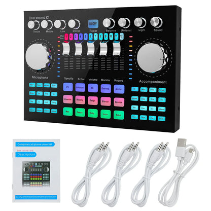 Live Sound Card Audio Mixer DJ Equipment Professional Karaoke Sound Card Effects Processors for Music Recorder Live Broadcast