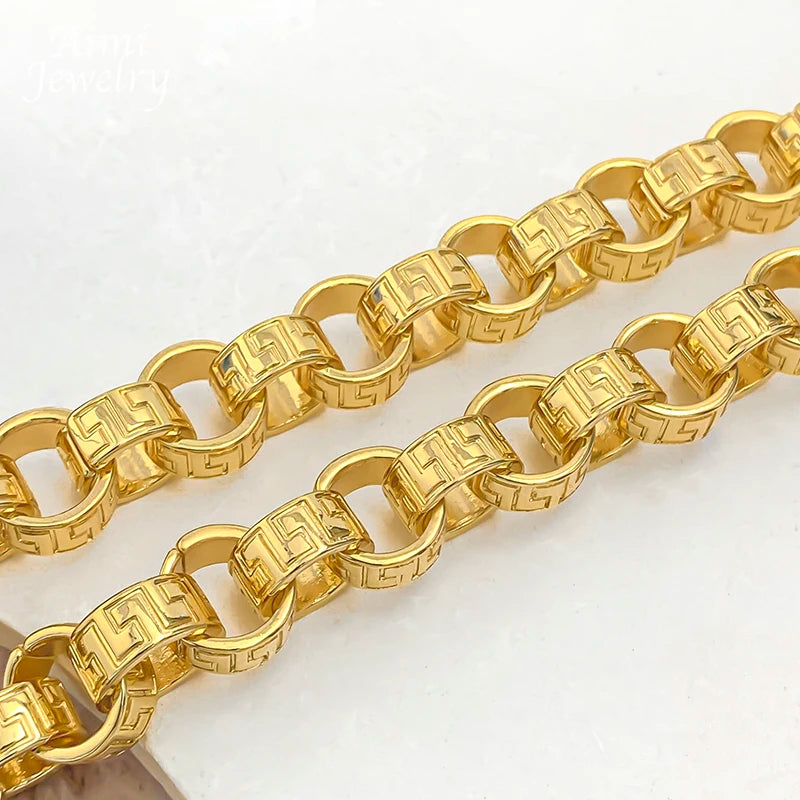 Hip Hop Original Long Linked Chain Golden Choker for Man Top Quanlity Jewelry Set Necklace Bracelet Jewellery Sets Party Gift