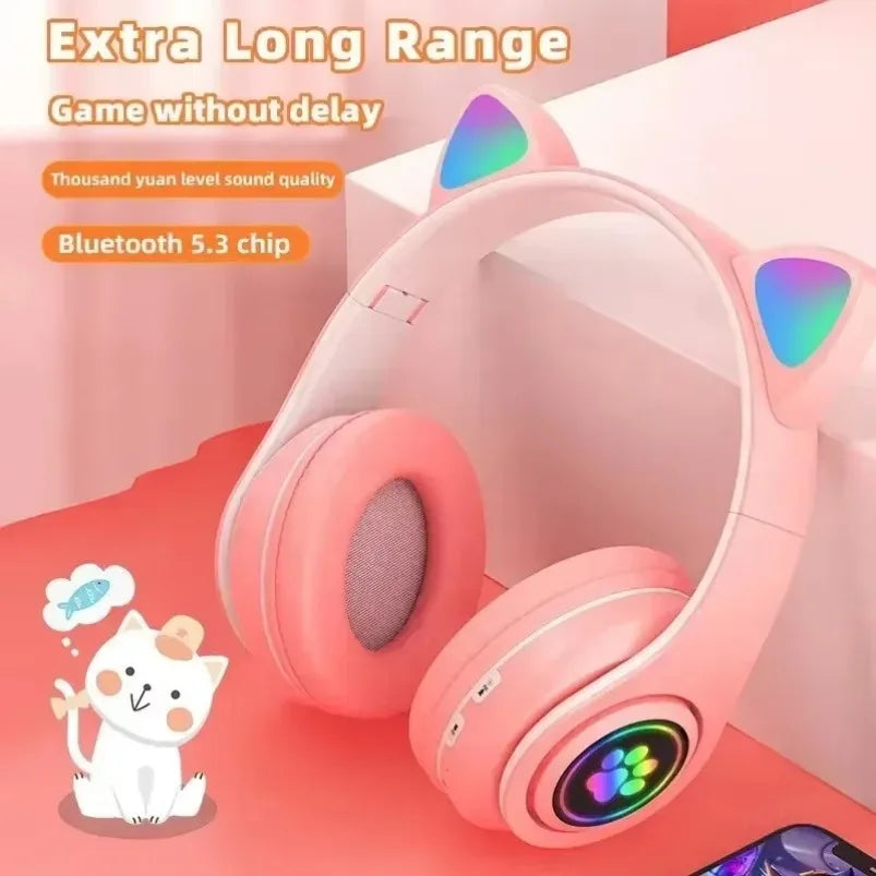 JST-28 Wireless Headphones Cat Ears Bluetooth Earphones Stereo Music Earbuds Bluetooth Sports Gaming Headset with Mic for Phones