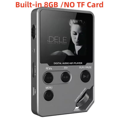 Gray metallic 8gb lossless bluetooth mp3 music player zinc alloy body with sleek screen and rotary playback controls