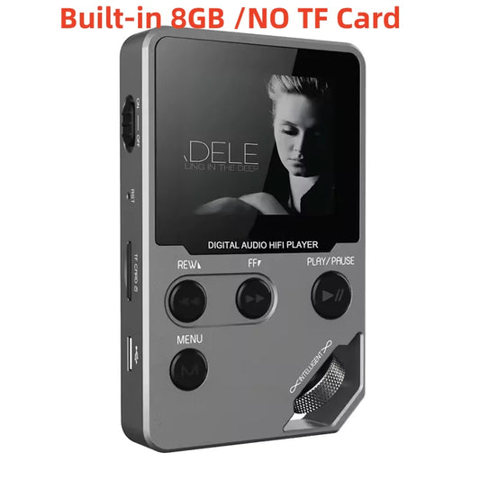 Gray metallic 8gb lossless bluetooth mp3 music player zinc alloy body with sleek screen and rotary playback controls