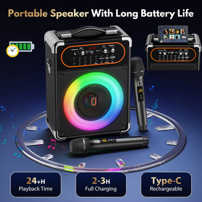 S68 Kara Ok with 2 Microphones, Portable Bluetooth 5.3 Kara Ok Speaker, Suitable for Outdoor Activities, Parties and Parties