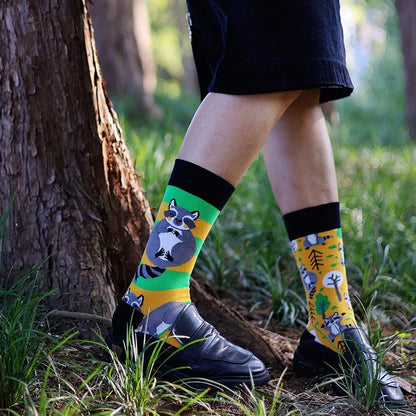 Hip-hop AB version asymmetric tide socks for men and women couples fashion trend popular jacquard cartoon long tube cotton socks