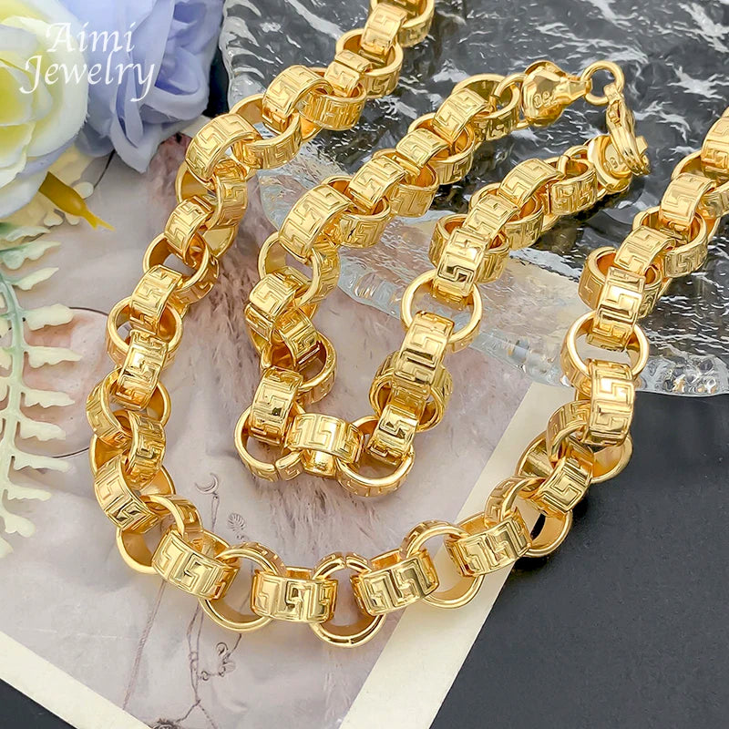 Hip Hop Original Long Linked Chain Golden Choker for Man Top Quanlity Jewelry Set Necklace Bracelet Jewellery Sets Party Gift
