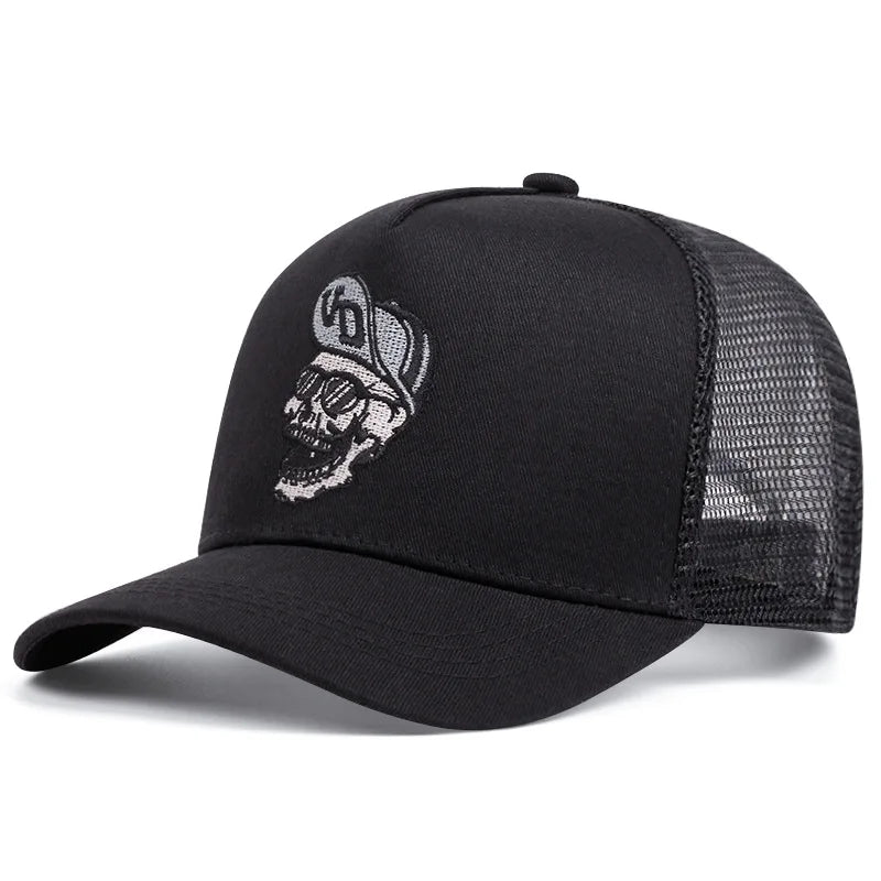 Hip hop skull print workwear cap, breathable mesh material, soft and comfortable, adjustable, cool and domineering rock style, f