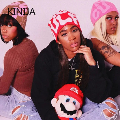 Hip-Hop Knitted Hat Kpop Beanies Hat Street Pullover Hat for Men Women Winter Outdoor Riding Sports Hat Elastic Skullies Hat