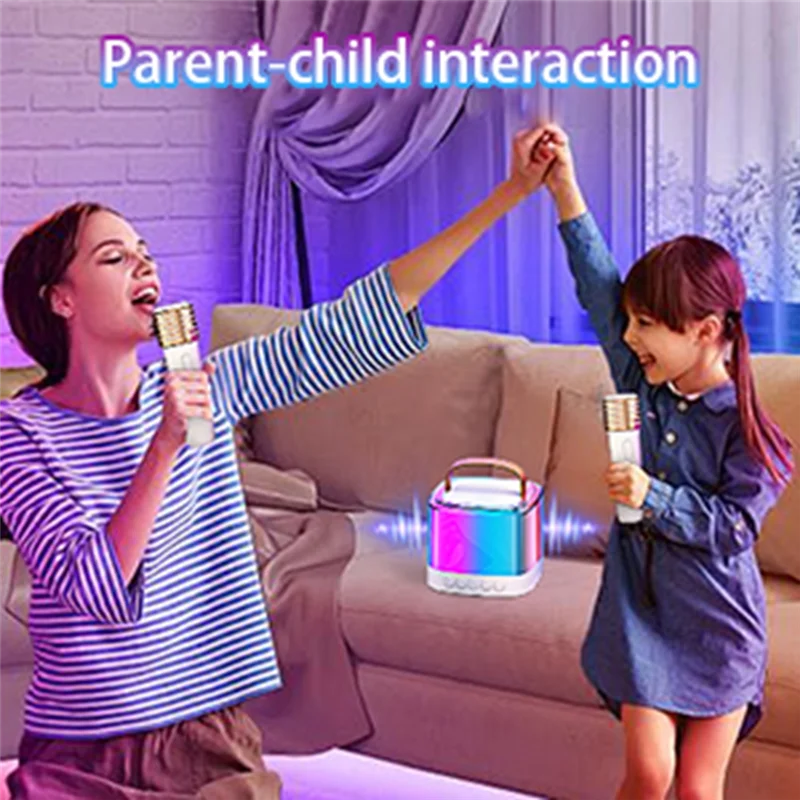 Colorful led-lit cabe-karaoke machine portable with bluetooth microphones and carrying handle for parties