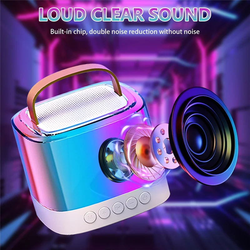 Iridescent rainbow-colored cabe-karaoke machine portable with bluetooth microphones white base handle kids supports aux