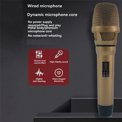 Cabe-studio mic professional dynamic wired handheld microphone in gold with metallic mesh grille and black base
