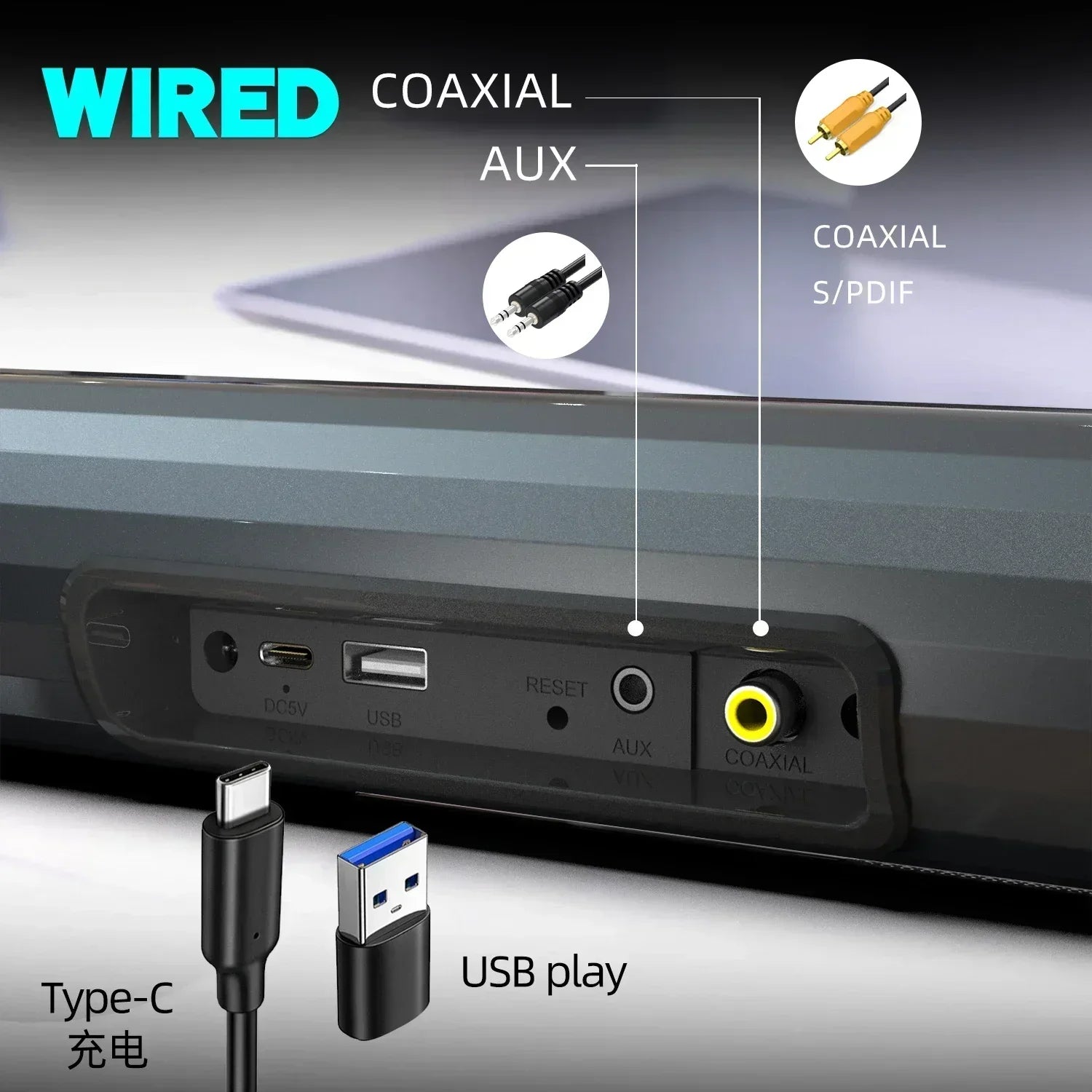 Black som bs55 100w home theater system back with usb aux coaxial spdif ports wireless tv computer bletooth speaker subwoofer