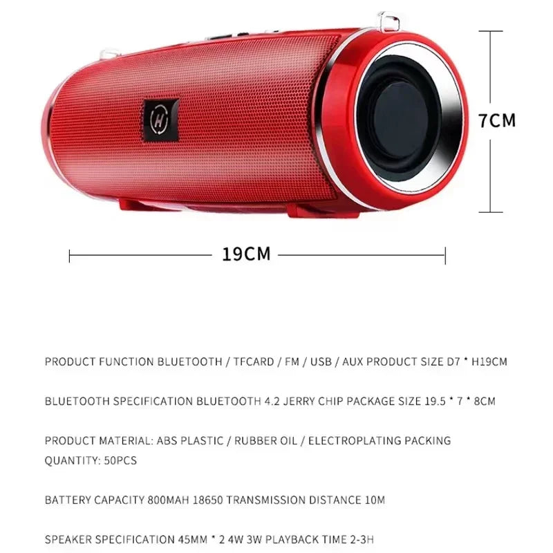 Red cylindrical som portable wireless speaker bluetooth 200w with textured mesh exterior and chrome high power outdoor audio