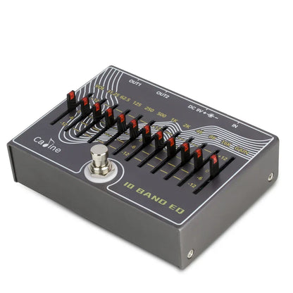 Black Caline CP-81 10 band EQ guitar pedal with true bypass design featuring red knobs and silver footswitch