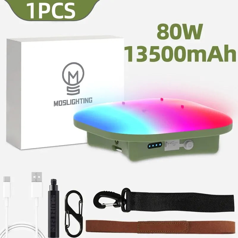Olive green rectangular portable power bank with colorful led display for music sync rgb camping rgb led tent lighting by tuya app