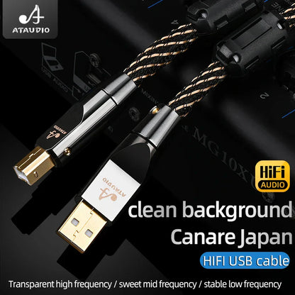 Ataudio canare hifi usb cable 6n ofc with black gold braided exterior silver connectors for decoder dac sound use