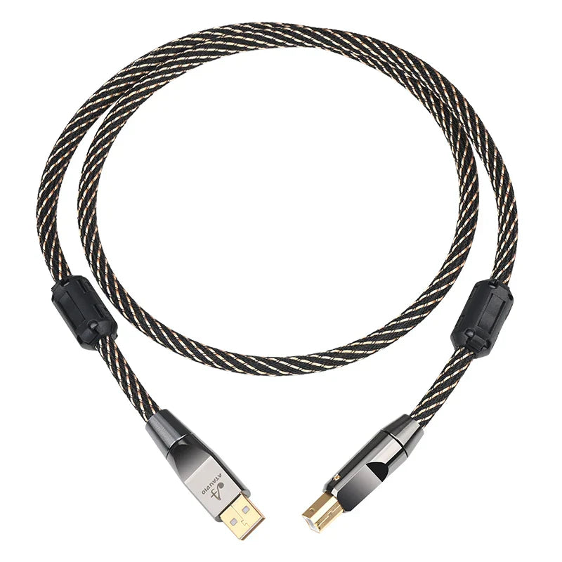 Black and silver braided canare hifi usb cable 6n ofc with gold-plated connectors for decoder dac sound use