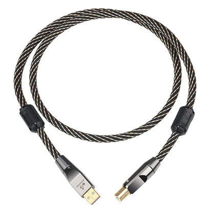 Black and silver braided canare hifi usb cable 6n ofc with gold-plated connectors for decoder dac sound use