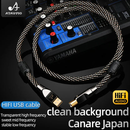 Braided silver and black canare hifi usb cable 6n ofc with gold-plated connectors for decoder dac sound devices