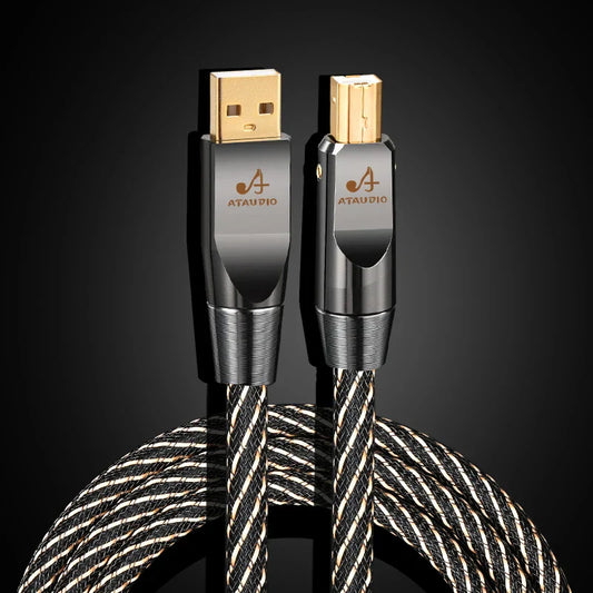 A sleek black and white braided canare hifi usb cable 6n ofc with gold-plated connectors for decoder dac sound