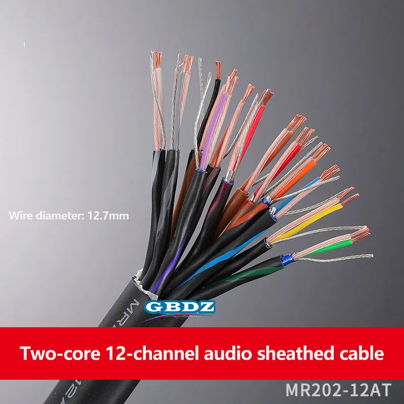 Black sheathed canare mr202-2at studio recording two-core aluminum foil shielded cable with 12 colored insulated wires exposed