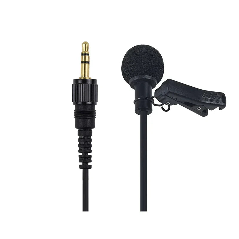 Black canfon professional noise-cancelling lavalier microphone with gold 3.5mm jack and clip for comica wireless systems