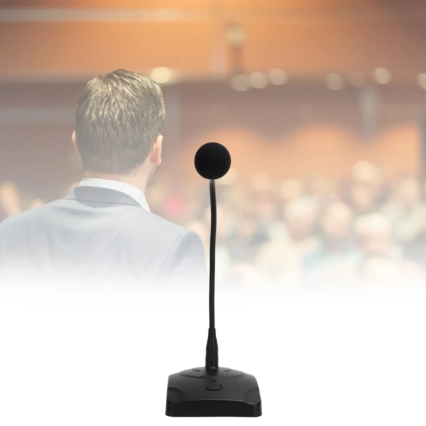 Black capacitive microphone gooseneck wired conference microphone with round foam cover and 5m xlr cable base