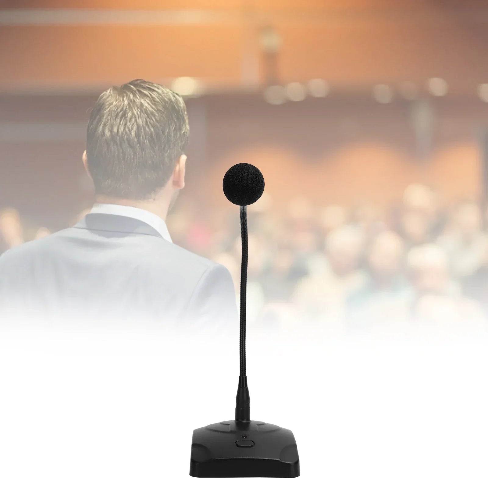 Black capacitive microphone gooseneck wired conference microphone with round foam cover and 5m xlr cable base