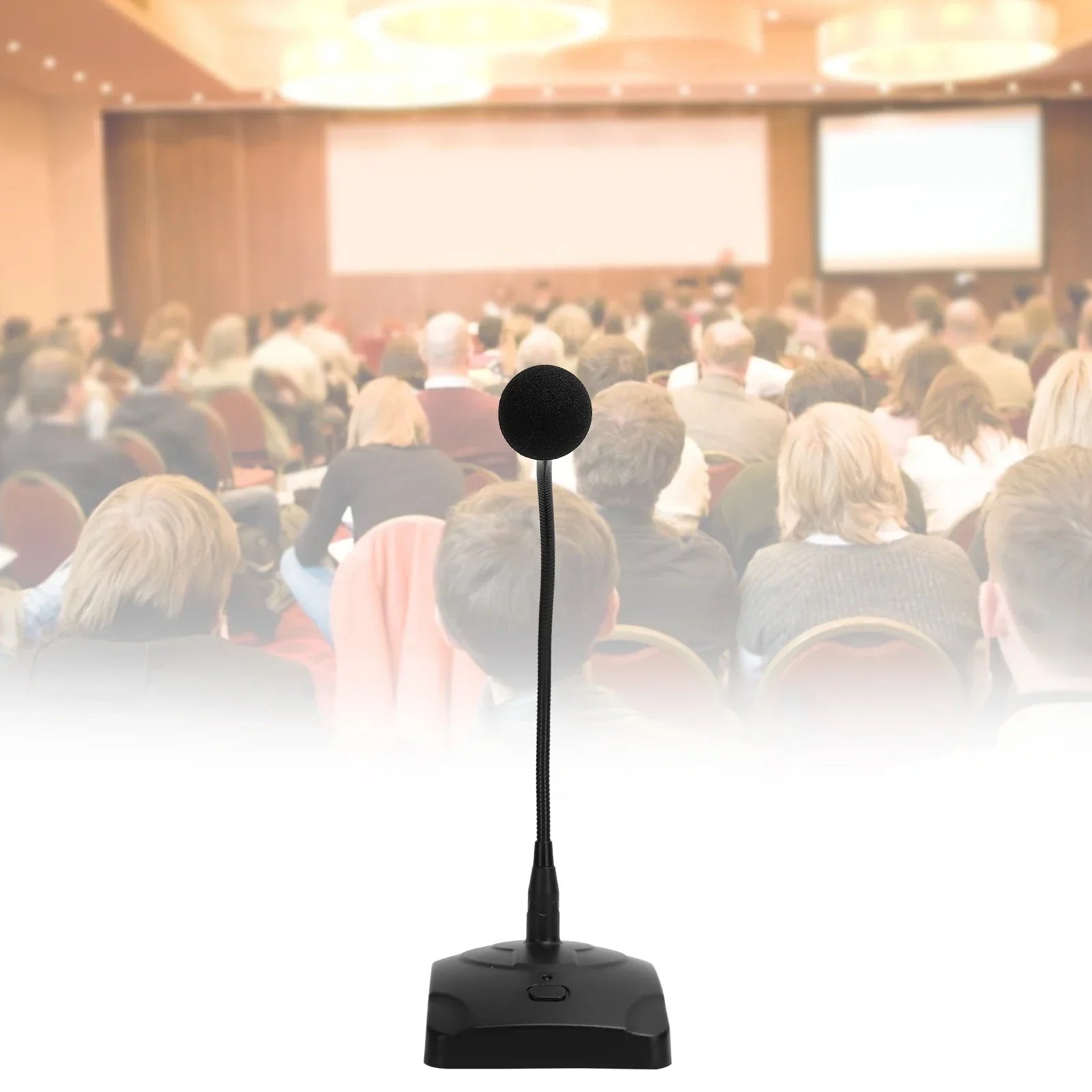 Black capacitive microphone gooseneck with foam head and sturdy base wired conference microphone with xlr cable gooseneck