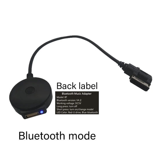 Black circular bluetooth music adapter with usb port and device aux audio connector for ami mdi mmi system in mercedes-benz