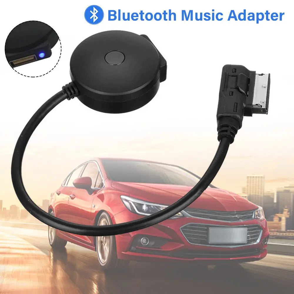 Black circular bluetooth music adapter with usb and automotive interface cable for ami mdi mmi system in mercedes benz