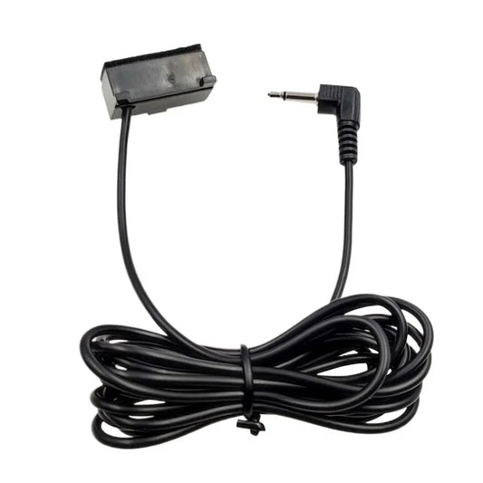 Black coiled jack plug wired external mini mic with rectangular connector and angled 3.5mm jack for aftermarket android multimedia