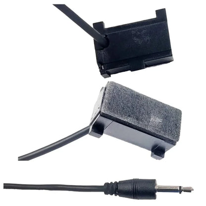 Black rectangular car audio clip microphone with textured gray surface and 3.5mm jack plug wired for aftermarket android multimedia
