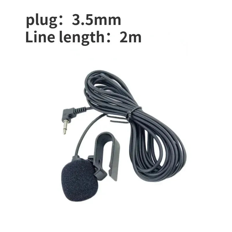 Black 3.5mm mini wired external microphone with foam head and coiled cable for auto dvd radio hands-free use