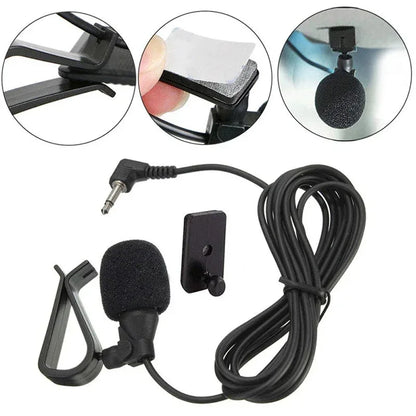 Black wired external microphone with foam windscreen and coiled cable for auto dvd radio and mini wired external use